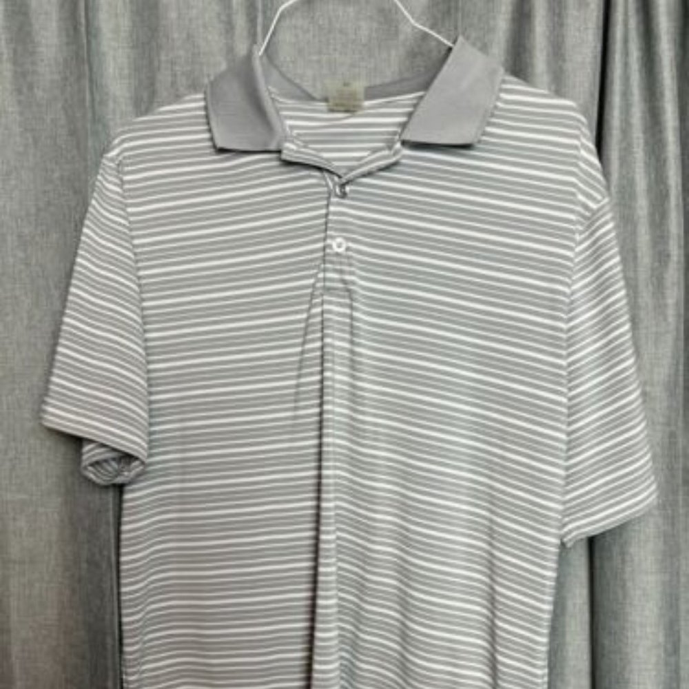 Mens Tehama Gray Striped Golf Polo